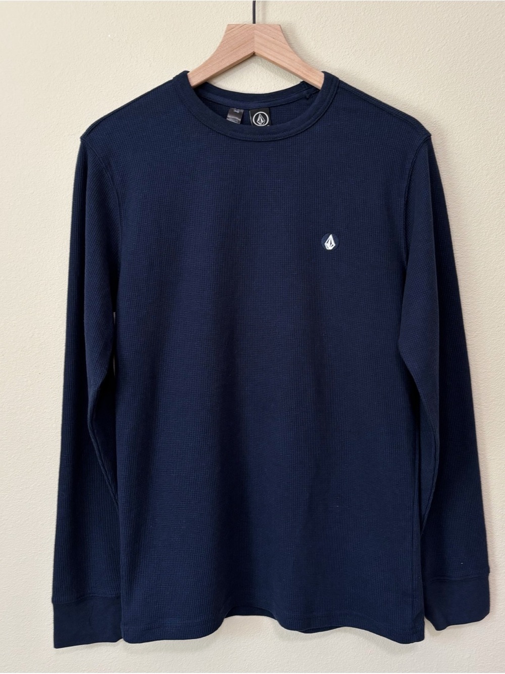 Volcom Size Medium Men's Blue Thermal Long Sleeve Crew Neck T-Shirt Cotton Knit